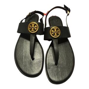 Tory Burch Black Benton 2 Flat thong sandal calf leather